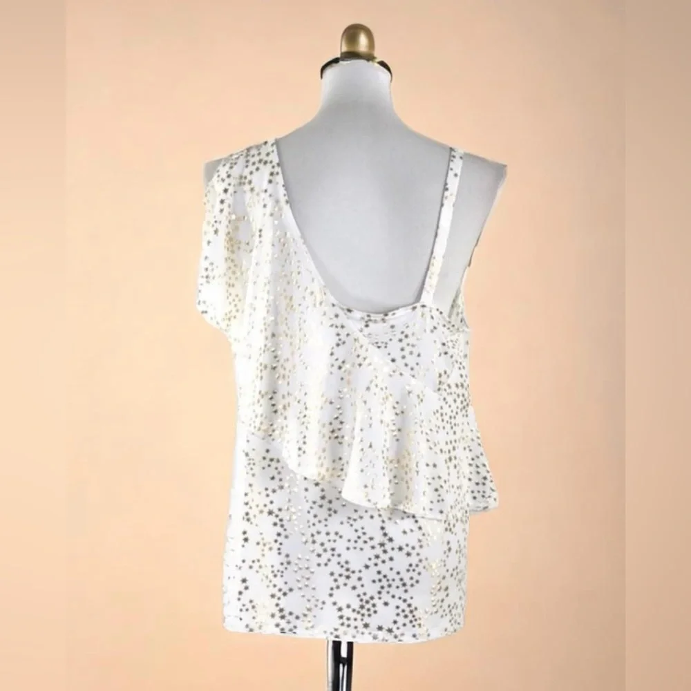 Medium Michael Kors Cream and Gold Star Print Ruffle Blouse - Picture 2 of 4